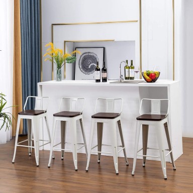 Pack 2 Taburetes Tolix con Base de madera y Respaldo Blanco Inicio