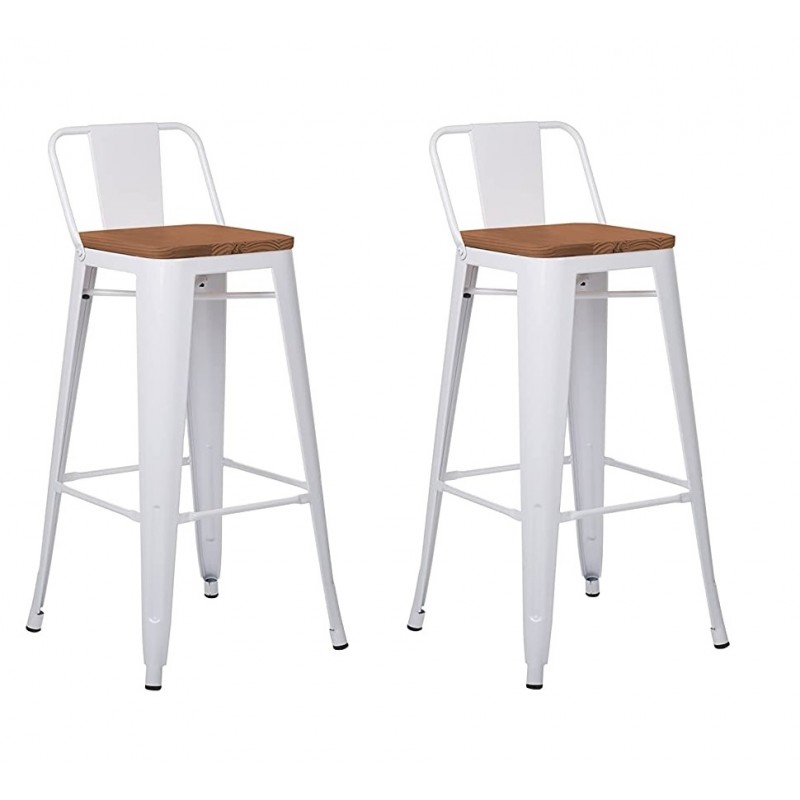 Pack 2 Taburetes Tolix con Base de madera y Respaldo Blanco Inicio