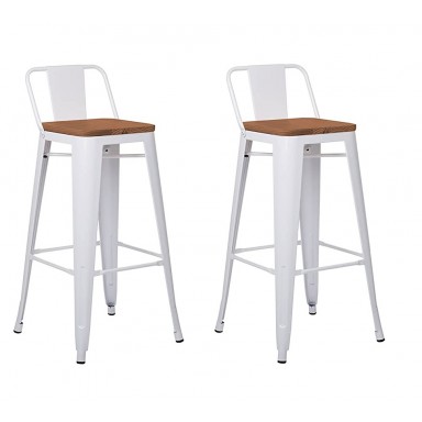 Pack 2 Taburetes Tolix con Base de madera y Respaldo Blanco Inicio