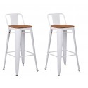 Pack 2 Taburetes Tolix con Base de madera y Respaldo Blanco Inicio