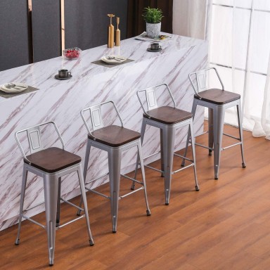 Pack 2 Taburetes Tolix con Base de madera y Respaldo METAL Inicio
