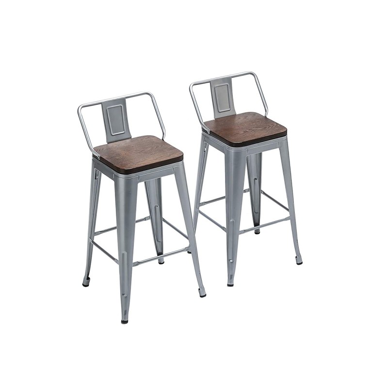 Pack 2 Taburetes Tolix con Base de madera y Respaldo METAL Inicio