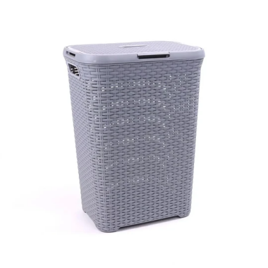 Cesto Modelo Ratan 62 Lts con tapa gris, Reyplast Organización
