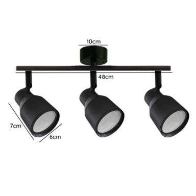 Foco porta gu10 triple negro sobrepuesto led modelo híades konnergie Iluminación