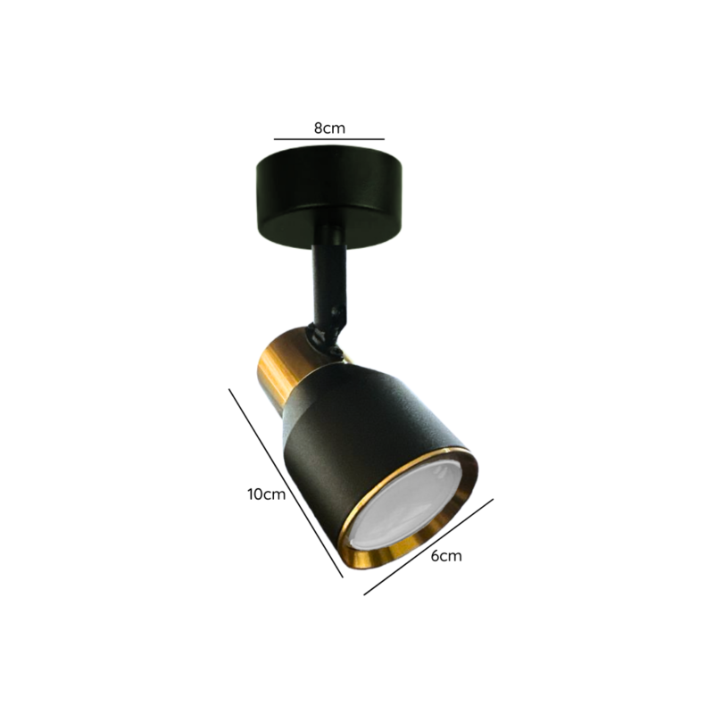 Foco porta gu10 negro-dorado sobrepuesto led modelo híades Konnergie Iluminación