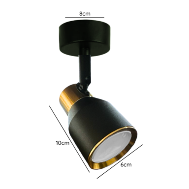Foco porta gu10 negro-dorado sobrepuesto led modelo híades Konnergie Iluminación