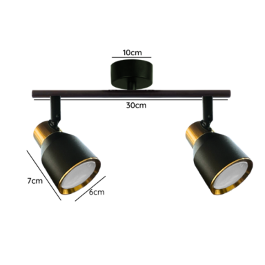 Foco porta gu10 doble negro-dorado sobrepuesto led modelo híades Iluminación