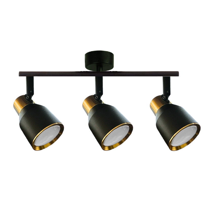 Foco porta gu10 triple negro-dorado sobrepuesto led modelo híades Iluminación