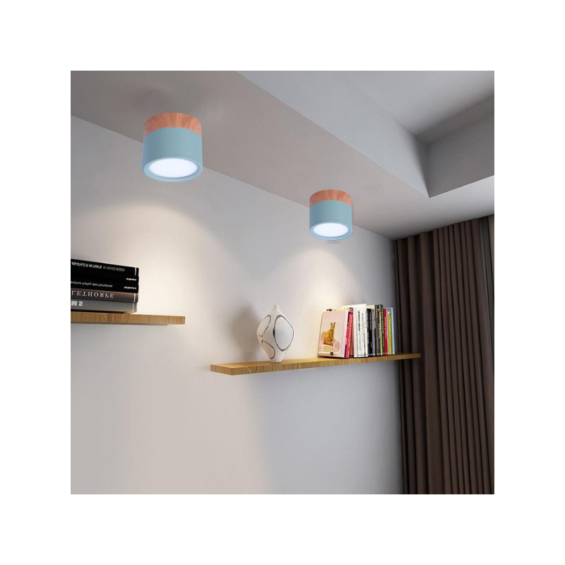 Panel decorativo sobrepuesto azul y madera 6w frio 6000k Iluminación
