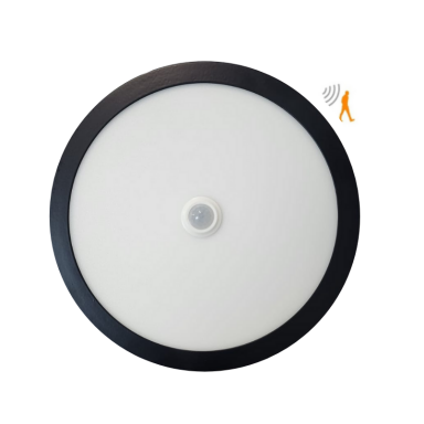 Panel sobrepuesto negro pro con sensor de movimiento redondo 18w frio 6500k Iluminación