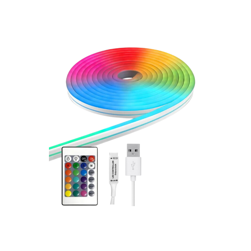 Cinta 5v neon 3535 108led ip54 10mm rgb c/adhesivo 3mt konnergie Iluminación