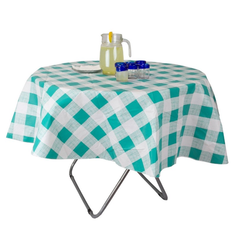 Mantel PVC Cuadrille Redondo 180 cm. Turquesa. Masel Inicio