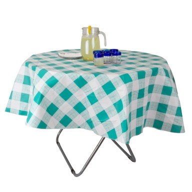 Mantel PVC Cuadrille Redondo 180 cm. Turquesa. Masel Inicio