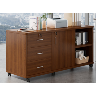 Gabinete con 3 cajones y ruedas color Caoba Inicio