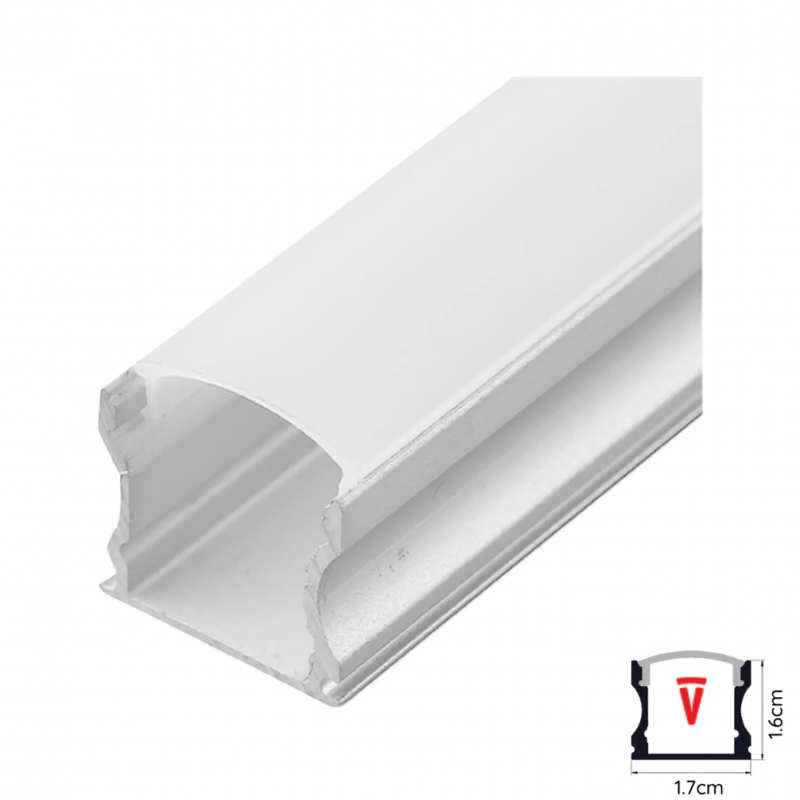 Perfil 2M Gris Difusor de 045MM Modelo 613 plano alto sobrepuesto y hebillas Konnergie Iluminación