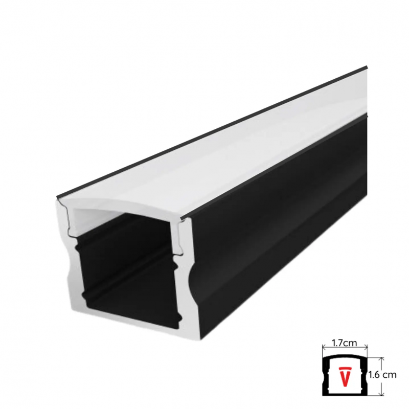 PERFIL 2M NEGRO DIFUSOR DE 055MM MOD 613B PLANO ALTO EMB TAPA Y HEBILLAS KONNERGIE Iluminación