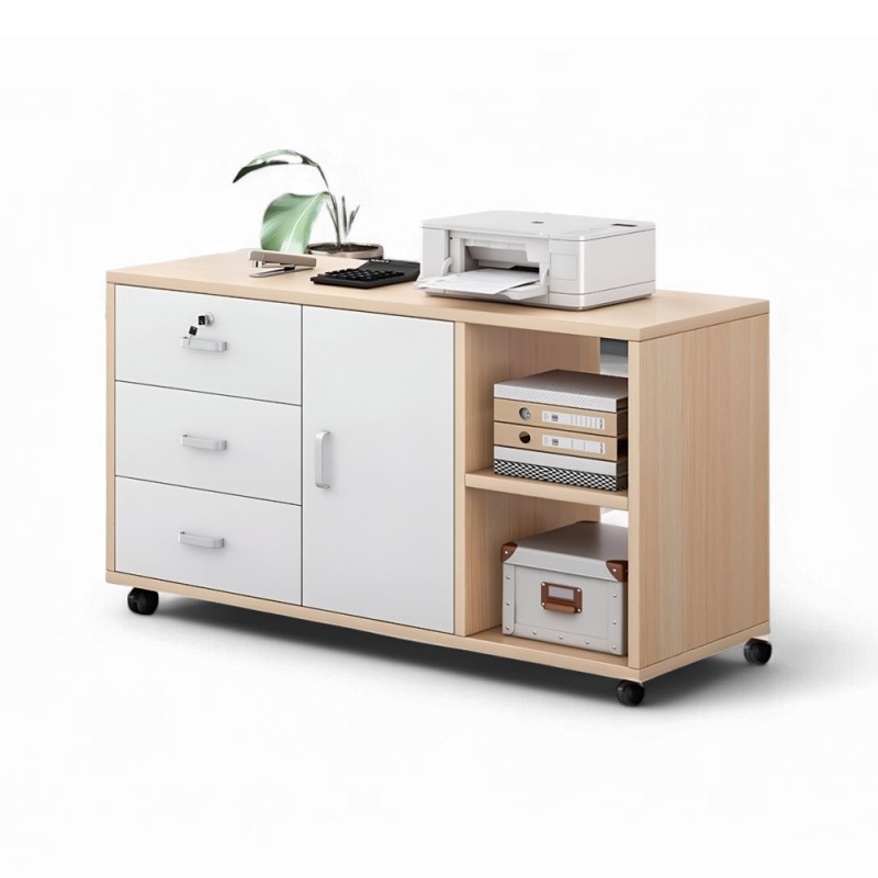 Gabinete con 3 cajones y ruedas color madera Inicio