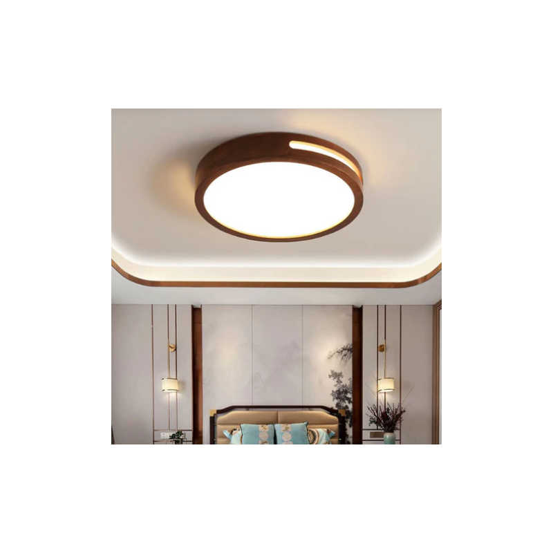 Lampara Redonda Sobrepuesta Madera Oscura con control 30cm 24w+24W Inicio