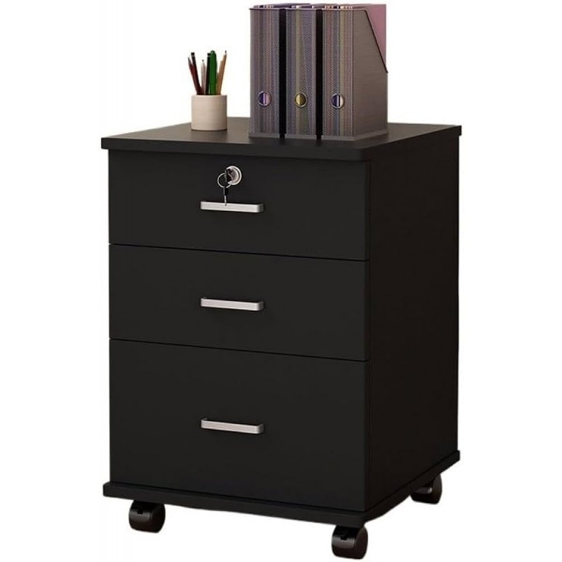Gabinete para oficina 3 cajones con llave negro Inicio