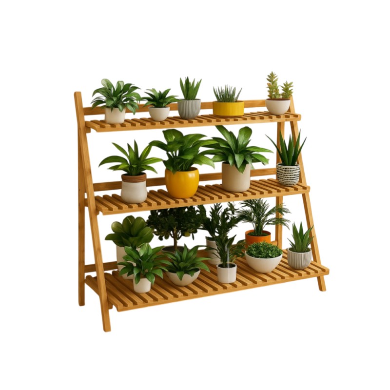 Pérgola Rack Para Terrazas de Bambu. Tres niveles. Inicio