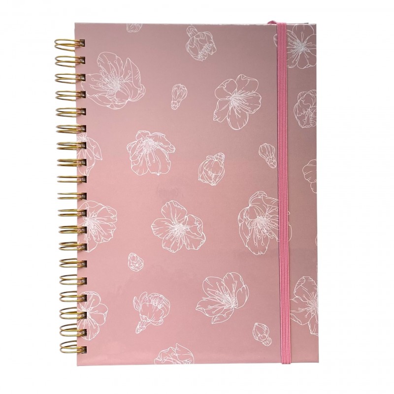 Cuaderno Flores Blancas Grandes Fondo Rosa Inicio