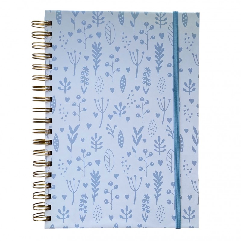 Cuaderno Flores Celestes Fondo Blanco Inicio