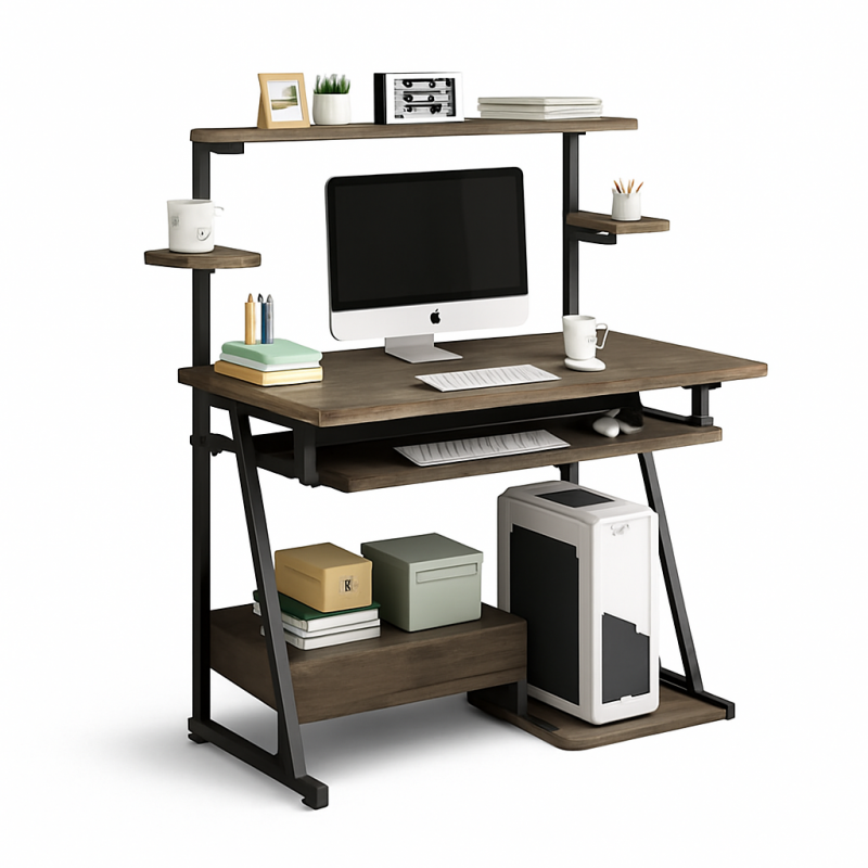 Escritorio 3 niveles Dark Wood Home Office