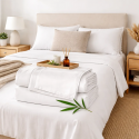 Juego de Sabanas de Bambu 300 Hilos Blanco Biancobelo Sábanas