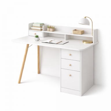 Escritorio Nordico Con Estanteria 3 Cajones Blanco Escritorios