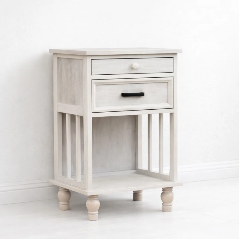 Velador Vintage Provenza 2 cajones Blanco Veladores