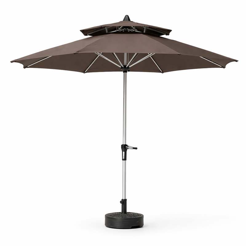 Quitasol 2.7m redondo Gris con base Terraza y Jardin