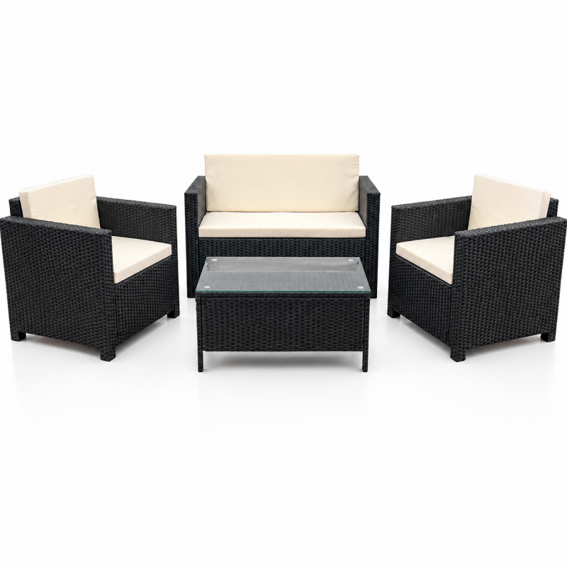 Set de terraza de 4 piezas Sunset Black Rattan Juegos de Terraza