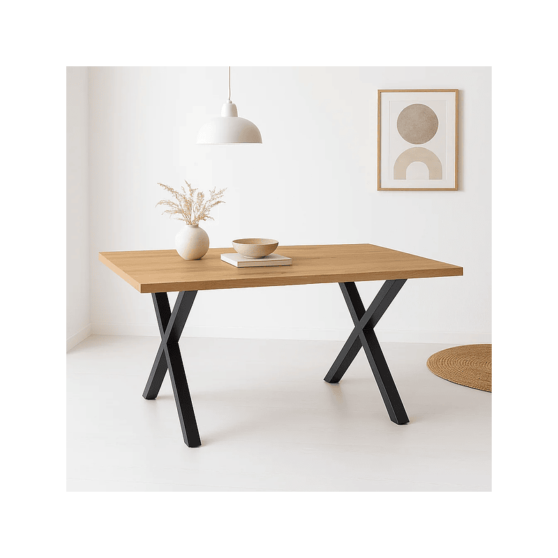 Mesa industrial Color Madera y Metal Cross 140x90 Comedor