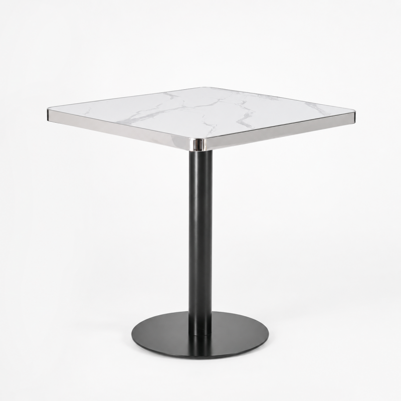 Mesa Parisina 70x70 Marmol Ribete Plateado Inicio